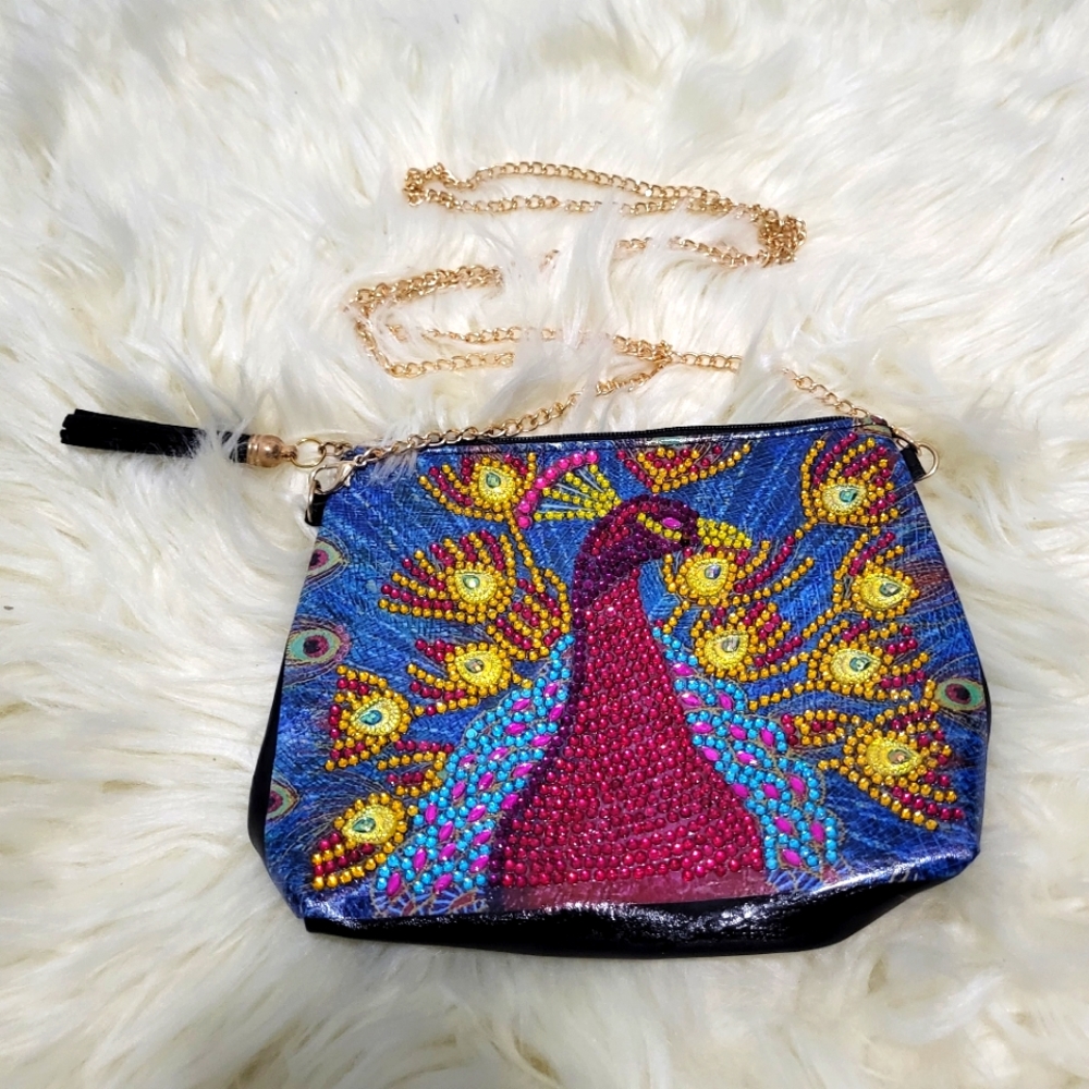 Peacock Beaded Crossbody Bag